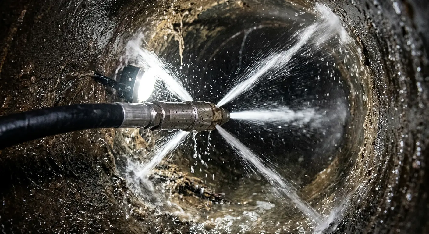 High-pressure hydro jetting nozzle cleaning sewer pipe for Sewer Cleanout in Hazel Crest